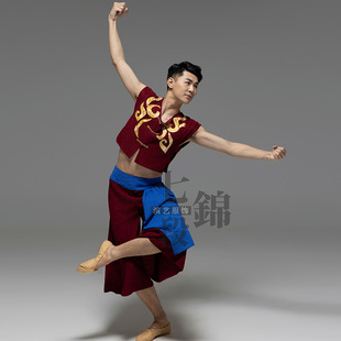 花鼓灯秧歌农作丰收民族舞蹈服打麦号子庄稼汉男款酒红出租定制