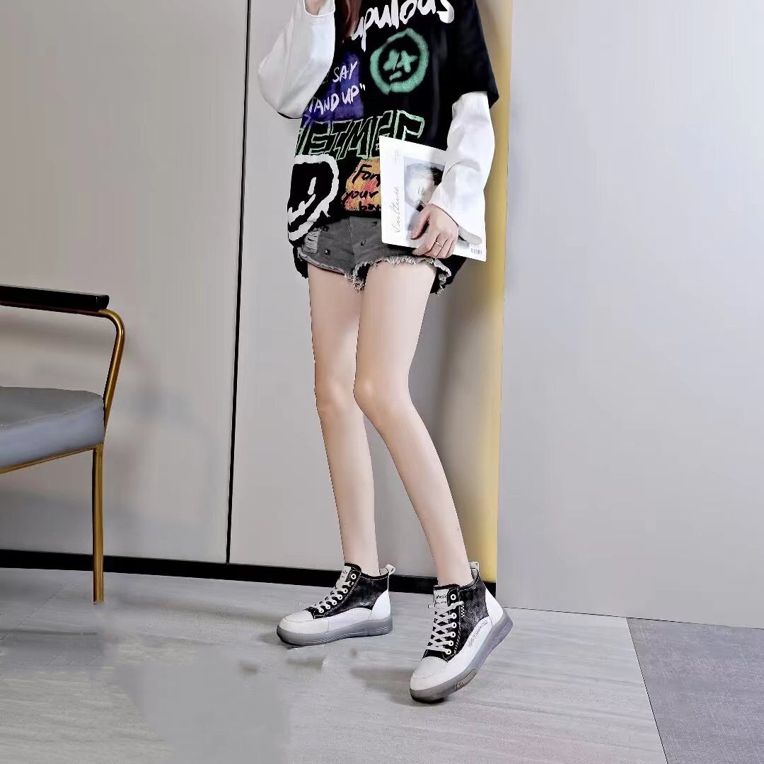 千佰莉新款牛皮高帮运动鞋休闲鞋单靴正品2023春秋爆款in潮韩女鞋