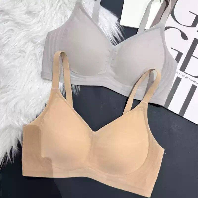 超薄款无痕冰丝果冻条乳胶内衣女大胸显小上托聚拢无钢圈养护文胸图片