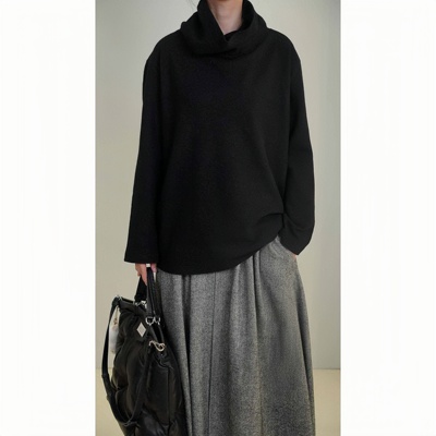 卢森堡花园 意大利进口baruffa羊毛慵懒極简松弛微宽松漏斗领上衣