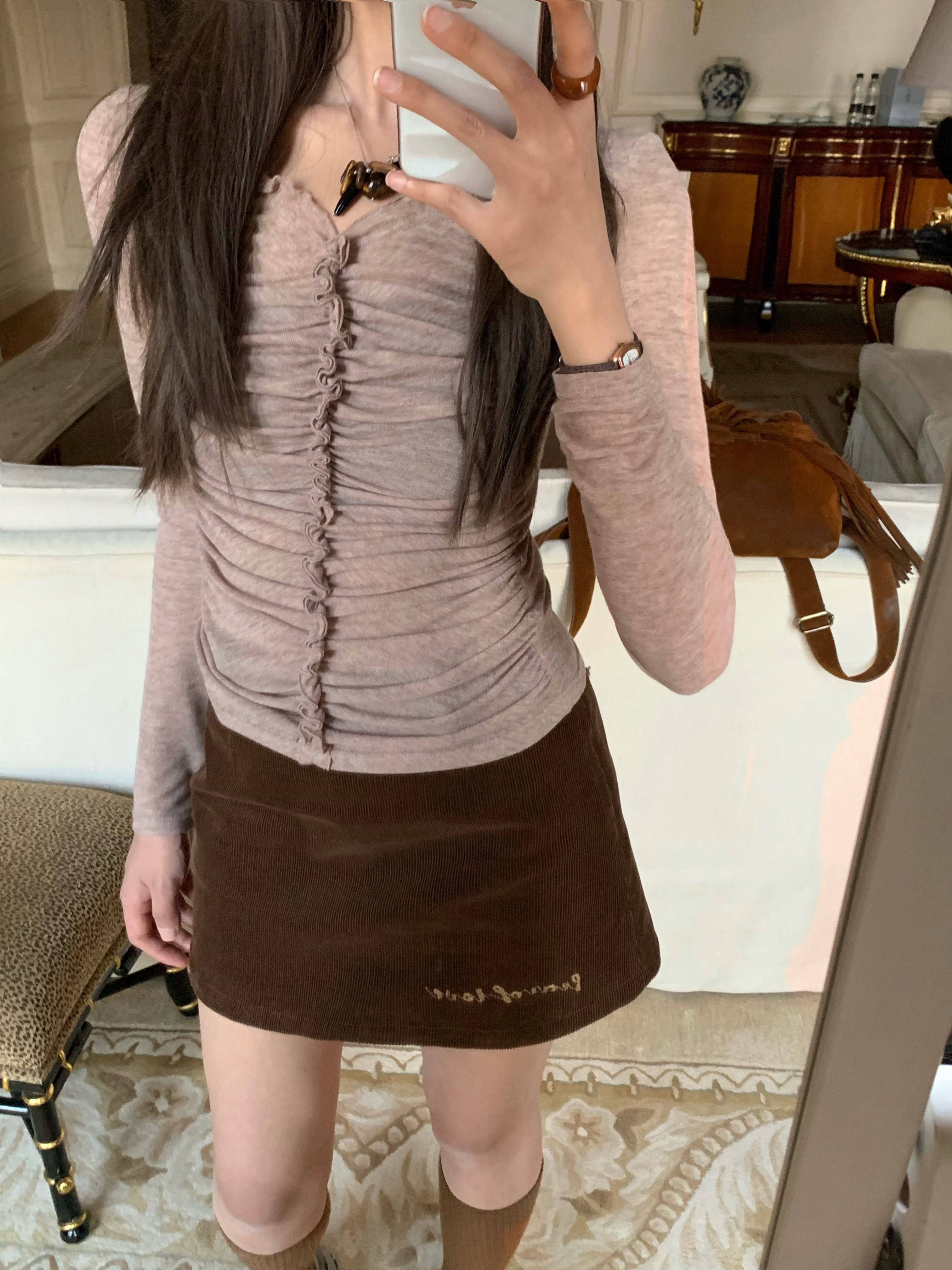 soolrok松未韵一直筒刺绣半裙