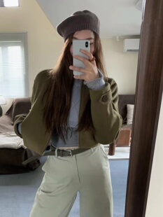 soolrok 松未韵一 Prinstein 自线du家 杜松子绿短款修身外套