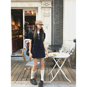 松未韵一 圣图安读本 两色手工针织套装 soolrok 女泡泡袖 翻领上衣