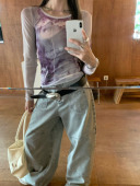 soolrok 抽象印花网纱T恤女别致上衣 bi备时髦单品 松未韵一 夏季