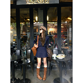 松未韵一 奥帝斯旅途 红色撞线牛仔衬衫 soolrok 套装 高腰百褶半裙