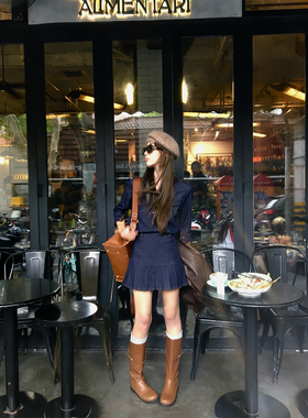 soolrok 松未韵一 奥帝斯旅途 红色撞线牛仔衬衫套装高腰百褶半裙