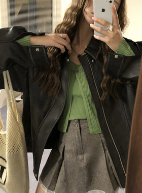 soolrok 松未韵一 两色假两件挂脖针织衫女辣妹设计感竖条纹开衫