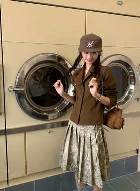 soolrok 松未韵一  莘垦旧信 腰果印花侧绑带A字百褶裙复古半裙