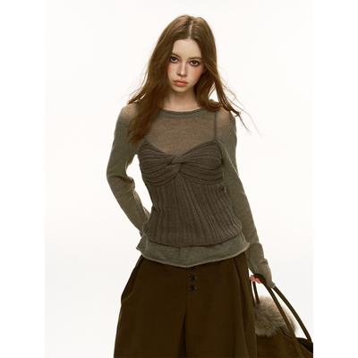 松未韵一羊毛圆领吊带叠针织打底