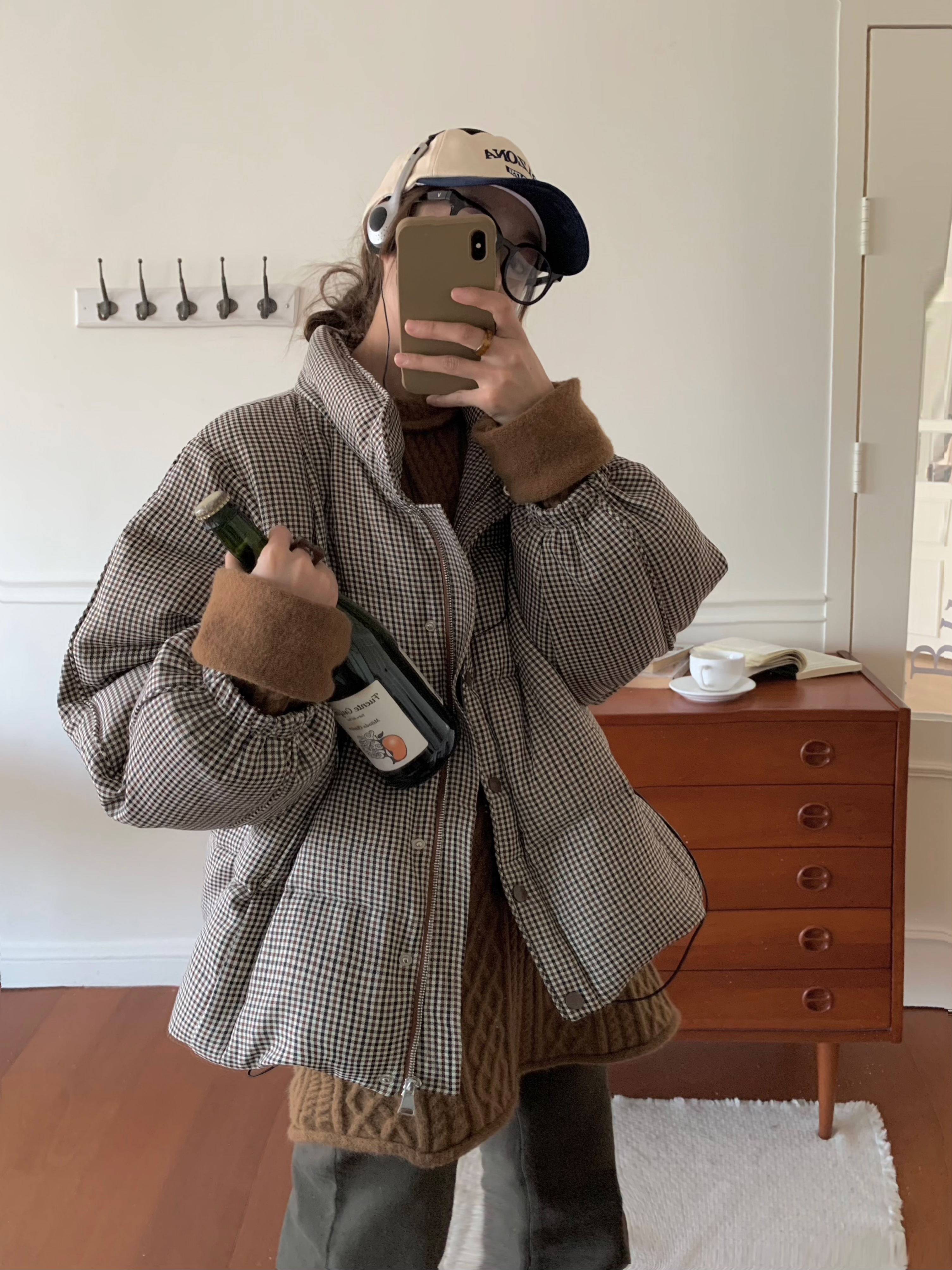 soolrok 松未韵一 迷人色调 时髦千鸟格纹羽绒服女韩版保暖面包服