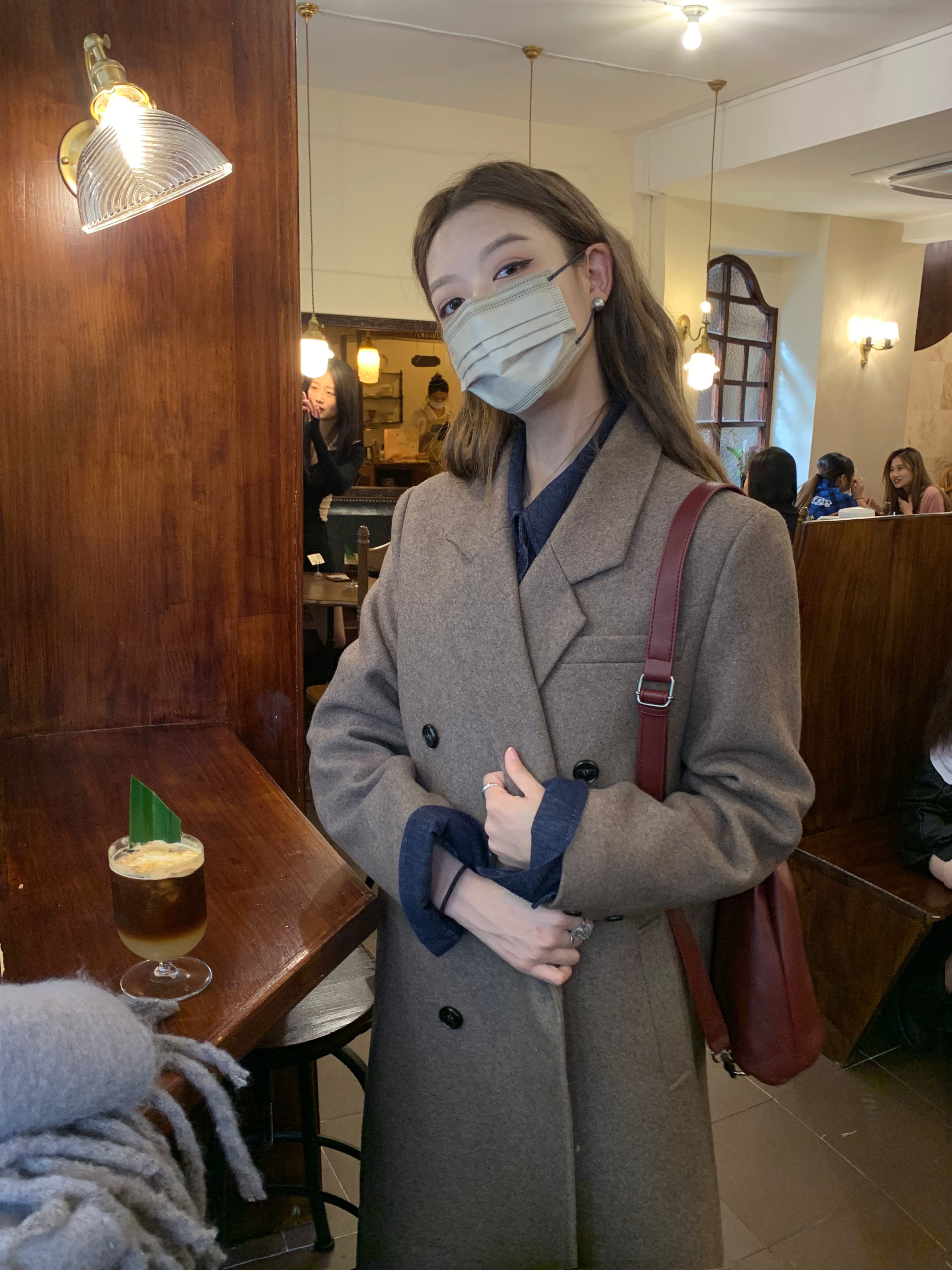 soolrok松未韵一正肩羊毛呢大衣