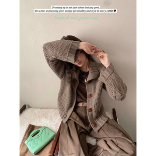 soolrok 女宽松叠穿软糯上衣 松未韵一 粗针牛绒麂皮扣针织开衫