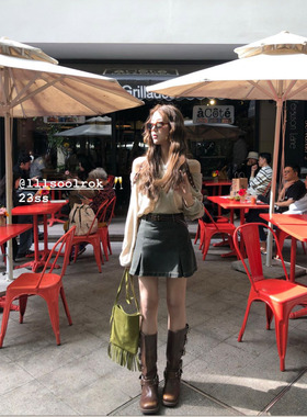 soolrok 松未韵一  墨绿色直筒A字牛仔半身裙女高腰显瘦包臀短裙