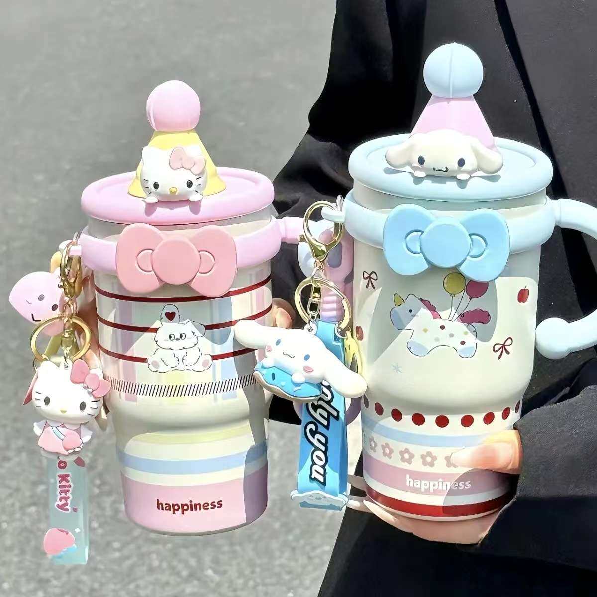Hello Kitty大容量卡通保温杯女生ins办公室吸管学生保冷冰霸杯子