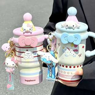 Hello Kitty大容量卡通保温杯女生ins办公室吸管学生保冷冰霸杯子