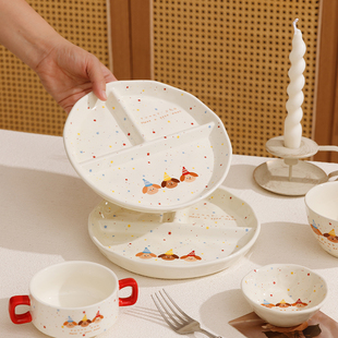 特别好看 饭碗早餐碗可爱儿童陶瓷分格餐盘211减脂餐盘减肥专用