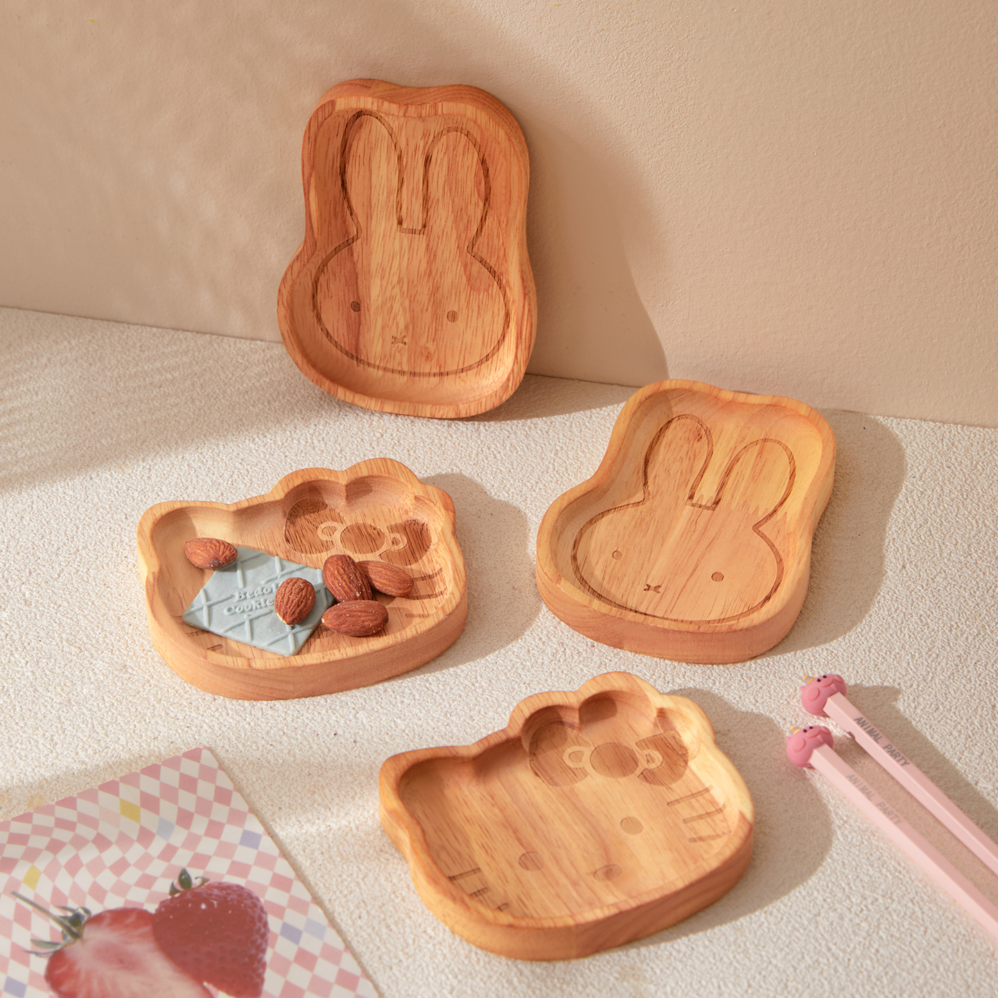 卡通木质小托盘可爱水果零食碟家用儿童漂亮餐盘蛋糕点心碟糖果碟