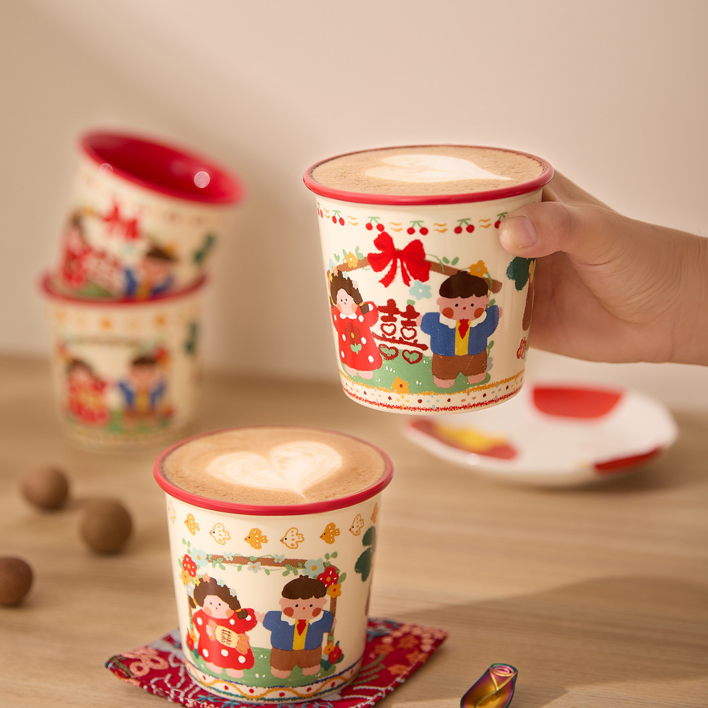 新婚礼物喜字对杯马克杯情侣送闺蜜姐妹陶瓷杯子乔迁伴手礼礼盒装