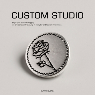 采撷 银色金属纽扣设计师辅料外套大衣衬衫服装花朵装饰扣子