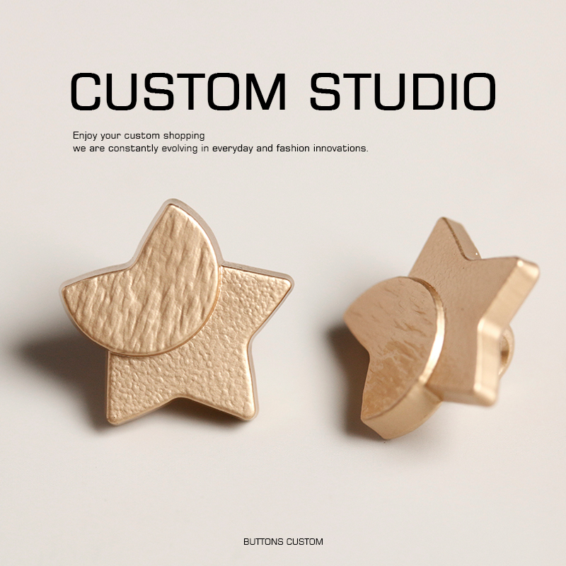 星宿 月亮五角星组合香槟色金属纽扣设计师辅料西装外套开衫扣子