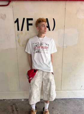 HasoBaso 24SS美式街头画报涂鸦纯棉字母印花短袖T恤男女