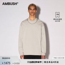 AMBUSH男女同款 圆领T恤 灰色LOGO刺绣球链缀饰长袖