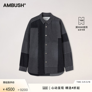 AMBUSH男士 外套 衬衫 黑色LOGO刺绣拼接补丁牛仔长袖