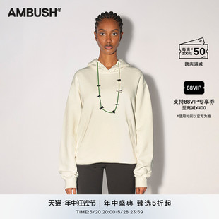 AMBUSH男女同款 重磅连帽卫衣 白色松紧绳扣缀饰长袖