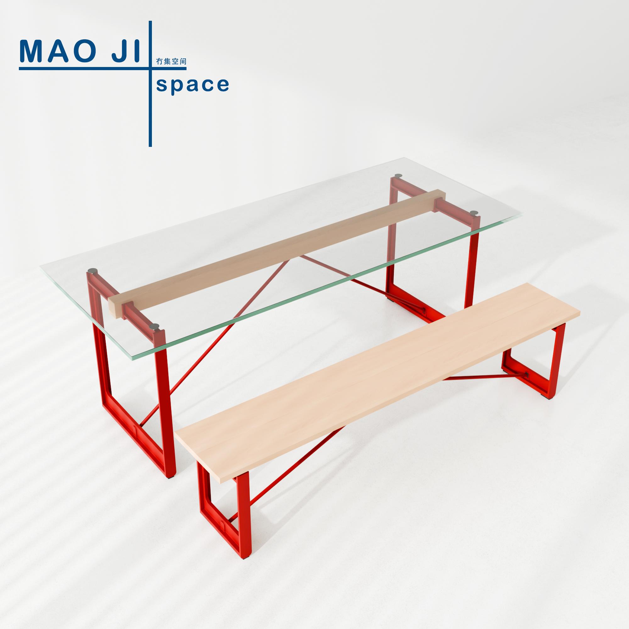 冇集空间 |Magis Brut工作台实心碳素钢实木钢化玻璃工业风餐台桌
