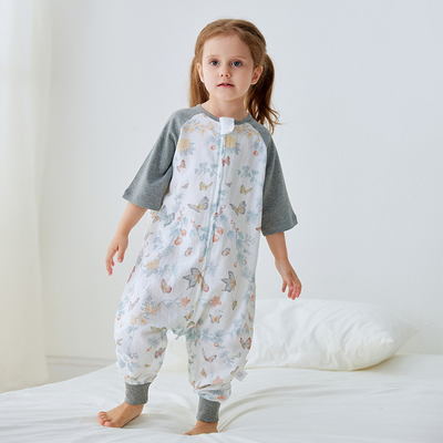 721星球夏季婴幼儿睡袋竹棉七分袖双层纱宝宝分腿薄款儿童防踢被