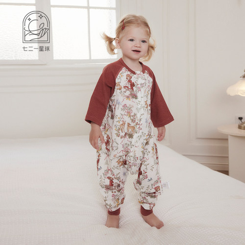 721星球婴幼儿睡袋夏季双层纱布薄款七分袖儿童分腿宝宝防踢被