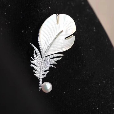 秋冬复古贝母羽毛珍珠胸针高档女