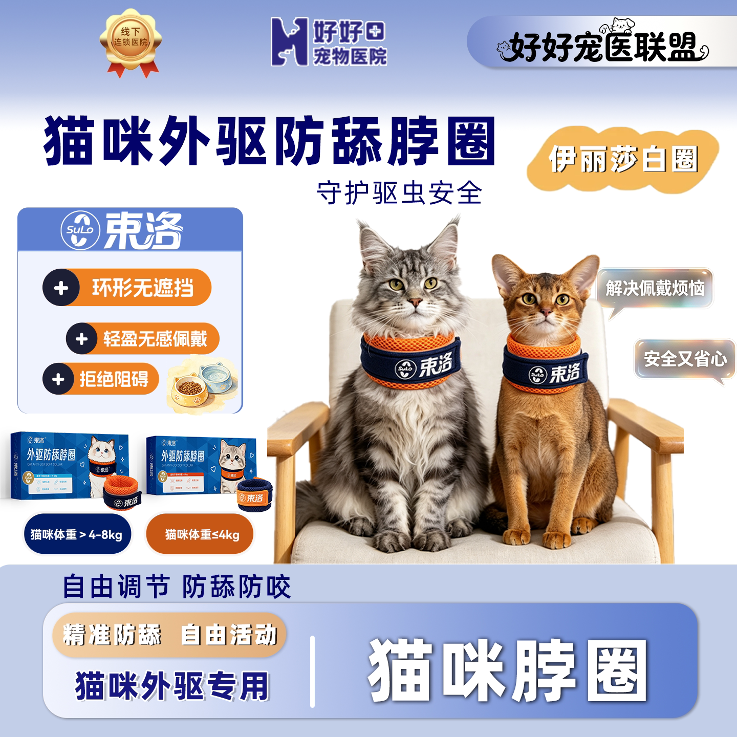 束洛猫咪外驱防舔脖套驱虫绝育