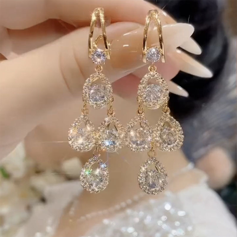 长款满钻几何耳环高级感耳钉女轻奢气质超仙小众圆脸耳坠洋气耳饰