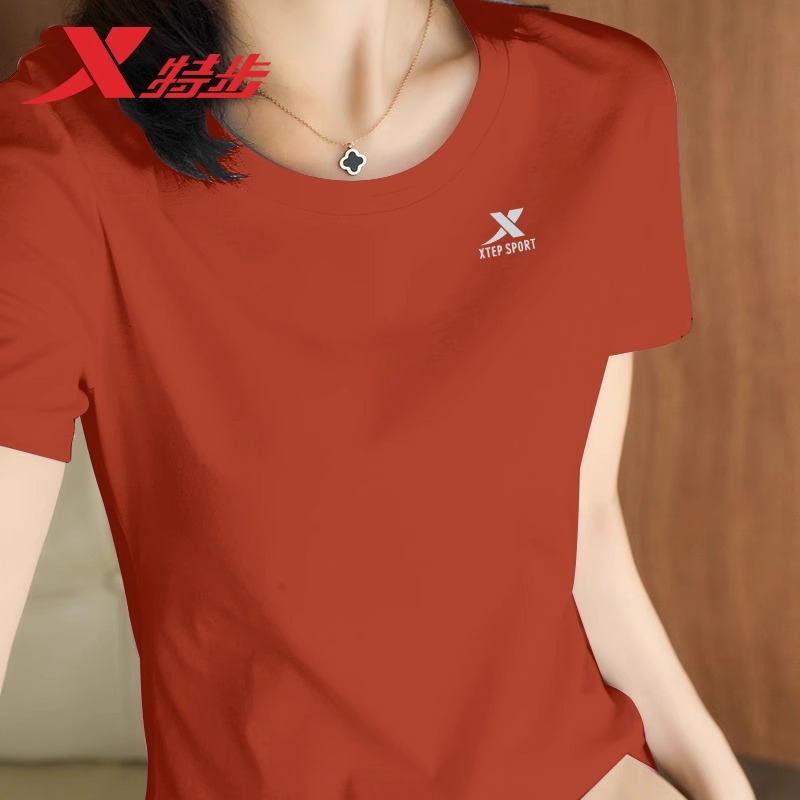 特步短袖T恤女夏季速干凉感半袖宽松大码健身百搭休闲透气运动衣