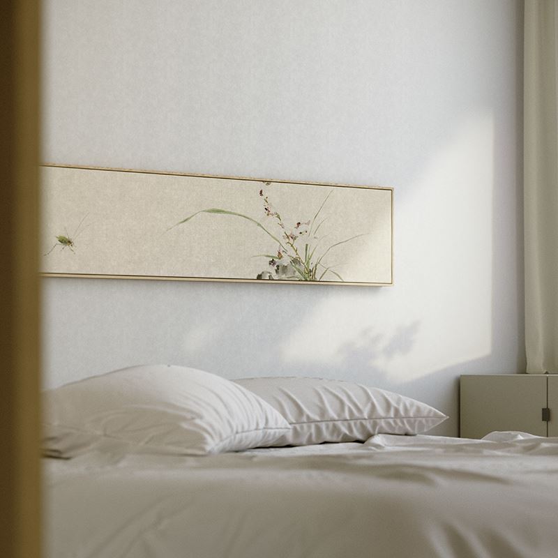 陶花现代新中式卧室装饰画日式主卧艺术长条房间横幅壁画床头挂画图片