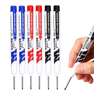 晨光长头记号笔油性木工专用划线笔工地瓷砖画线笔长嘴黑色笔嘴深孔划线细加长打孔防水防油速深孔计号脱帽