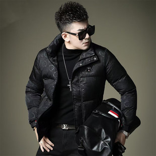 欧货新款立领短款棉衣男冬季加厚保暖潮流男士暗花时尚棉服外套潮