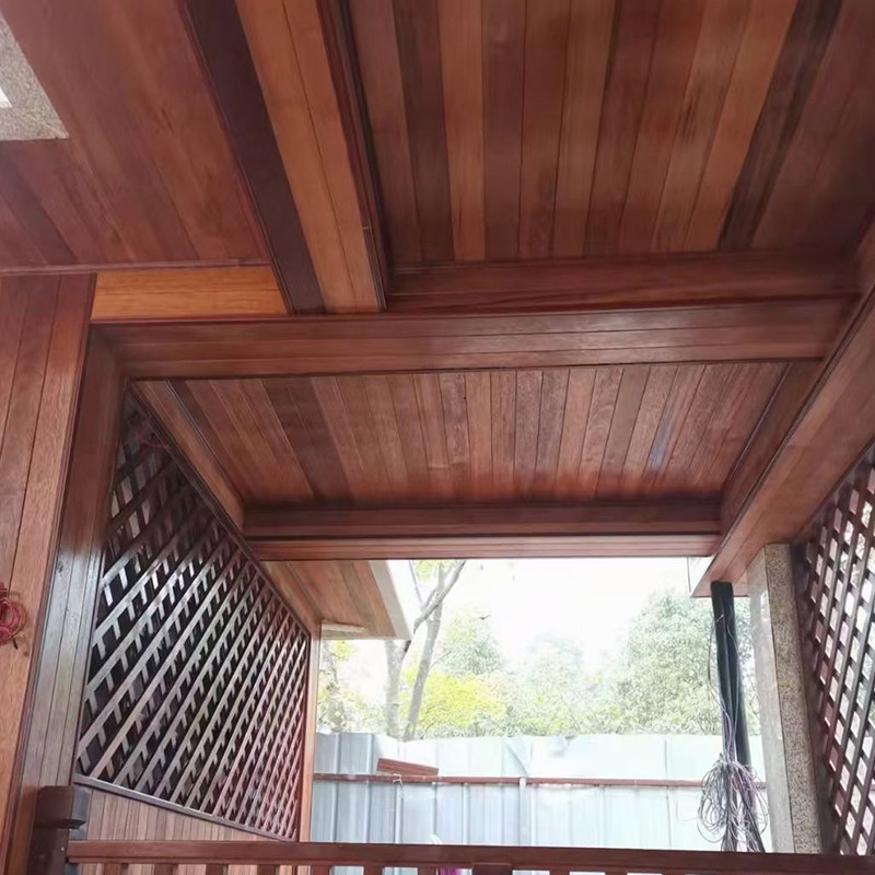 防腐木实木吊顶木板印尼户外阳台桑拿板室外菠萝格墙面护墙裙扣板