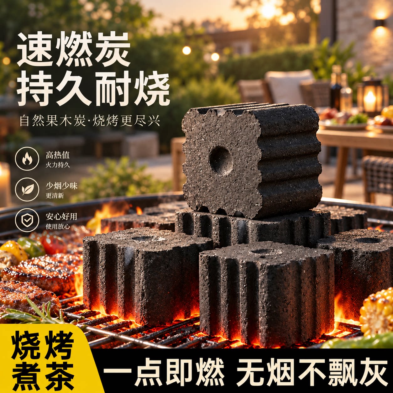 速燃炭烧烤碳无烟果木炭专用点碳神器炭家用木炭方圆炭煮茶无烟碳