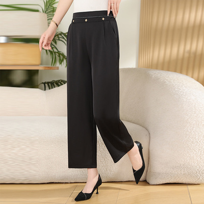 妈妈九分裤夏季松紧腰直筒阔腿裤