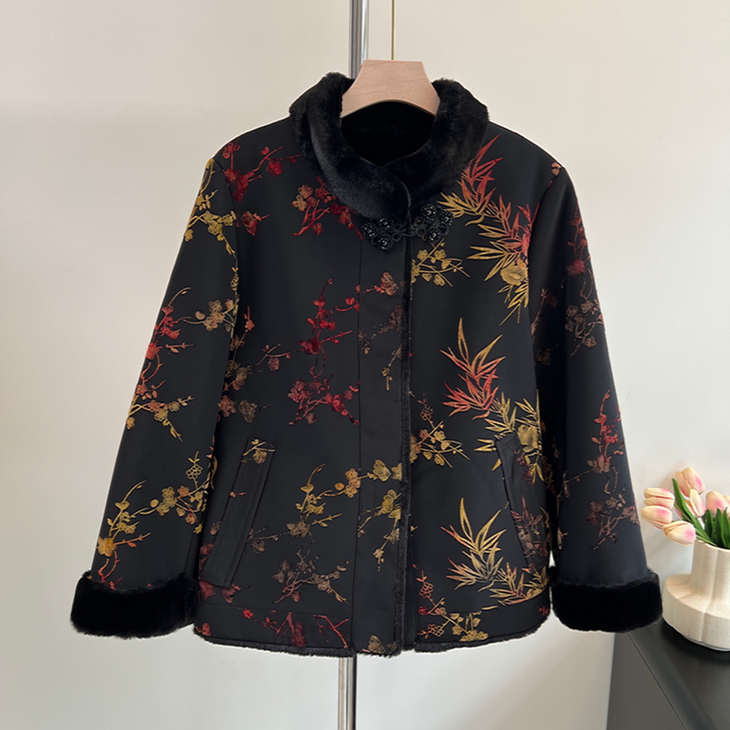 妈妈冬装皮毛一体大衣女老年人仿水貂绒保暖加绒外套奶奶皮草上衣