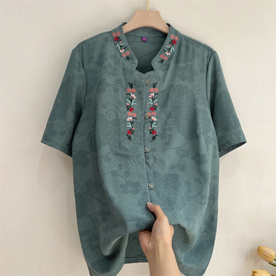 妈妈夏装短袖上衣奶奶洋气衬衫