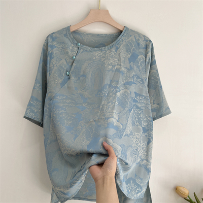 奶奶装真丝T恤衫夏季短袖上衣