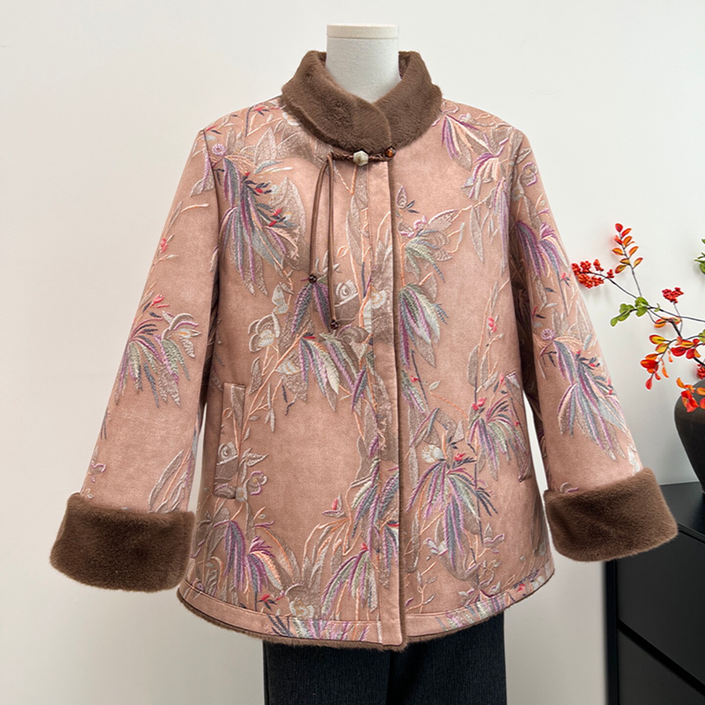 老年人奶奶冬装皮毛一体外套加绒