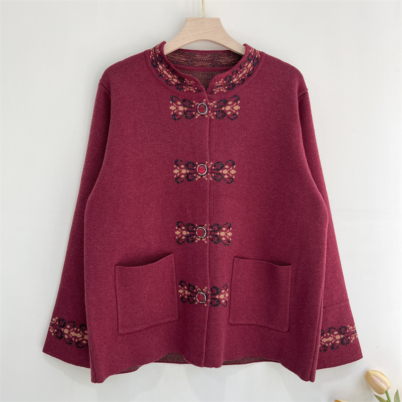 郭贵人奶奶装加绒加厚针织开衫