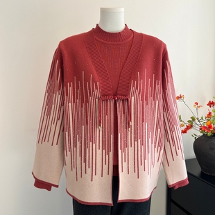 新中式妈妈秋冬装针织两件套中年女装内搭毛衣中老年洋气外套套装