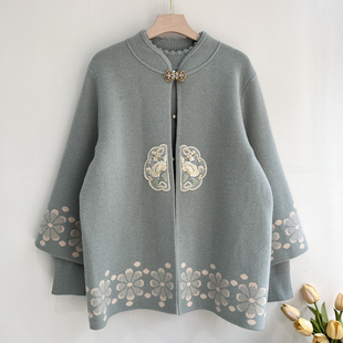 毛衣外套中老年女国风上衣羊毛衫 针织两件套中式 2024新款 妈妈秋装