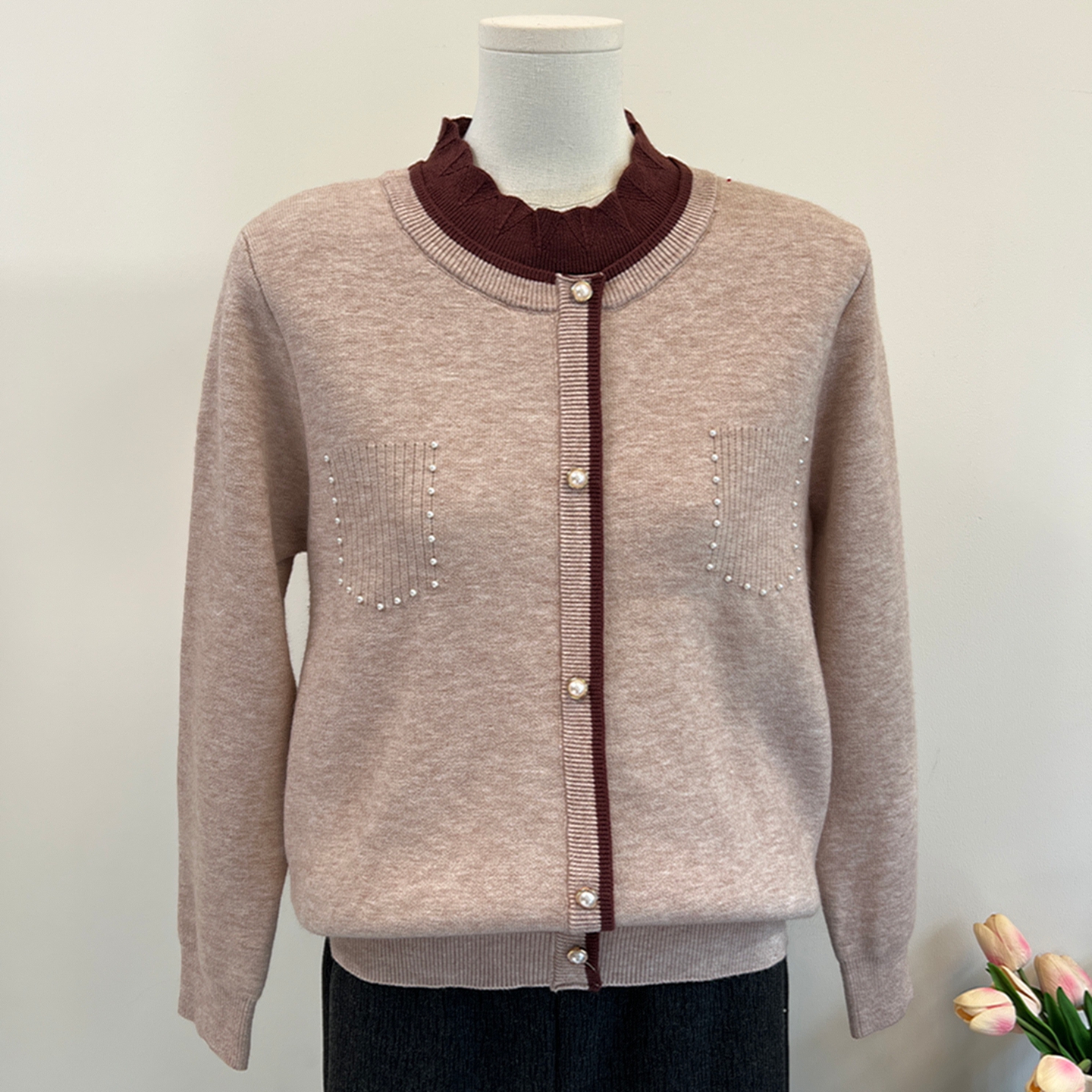 妈妈冬装一体绒毛衣新款加绒加厚打底衫上衣中老年女装保暖针织衫