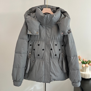 时尚妈妈冬装高档白鹅绒保暖御寒羽绒服连帽上衣中老年女装厚外套